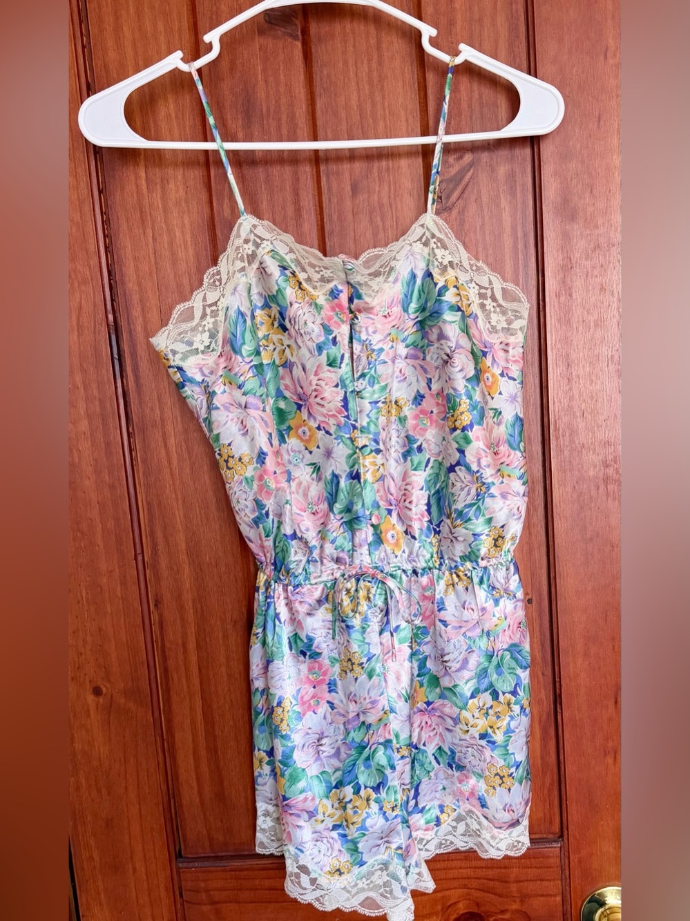 VTG Gold Label Victoria's Secret Floral Lace Trim Spaghetti Strap Romper
